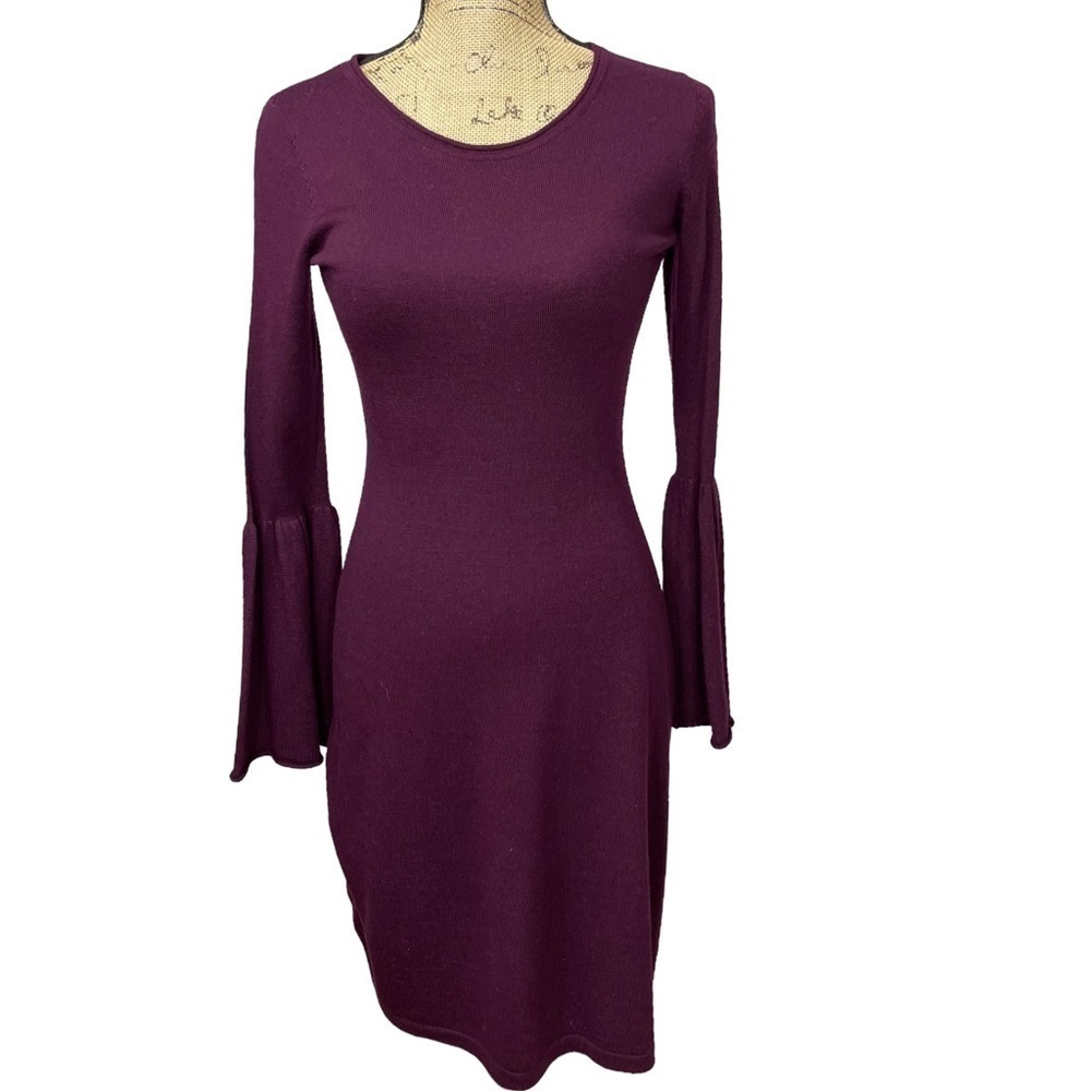 Cynthia Rowley Wool Plum Sweater Dress with Bell Sleeves Size XS